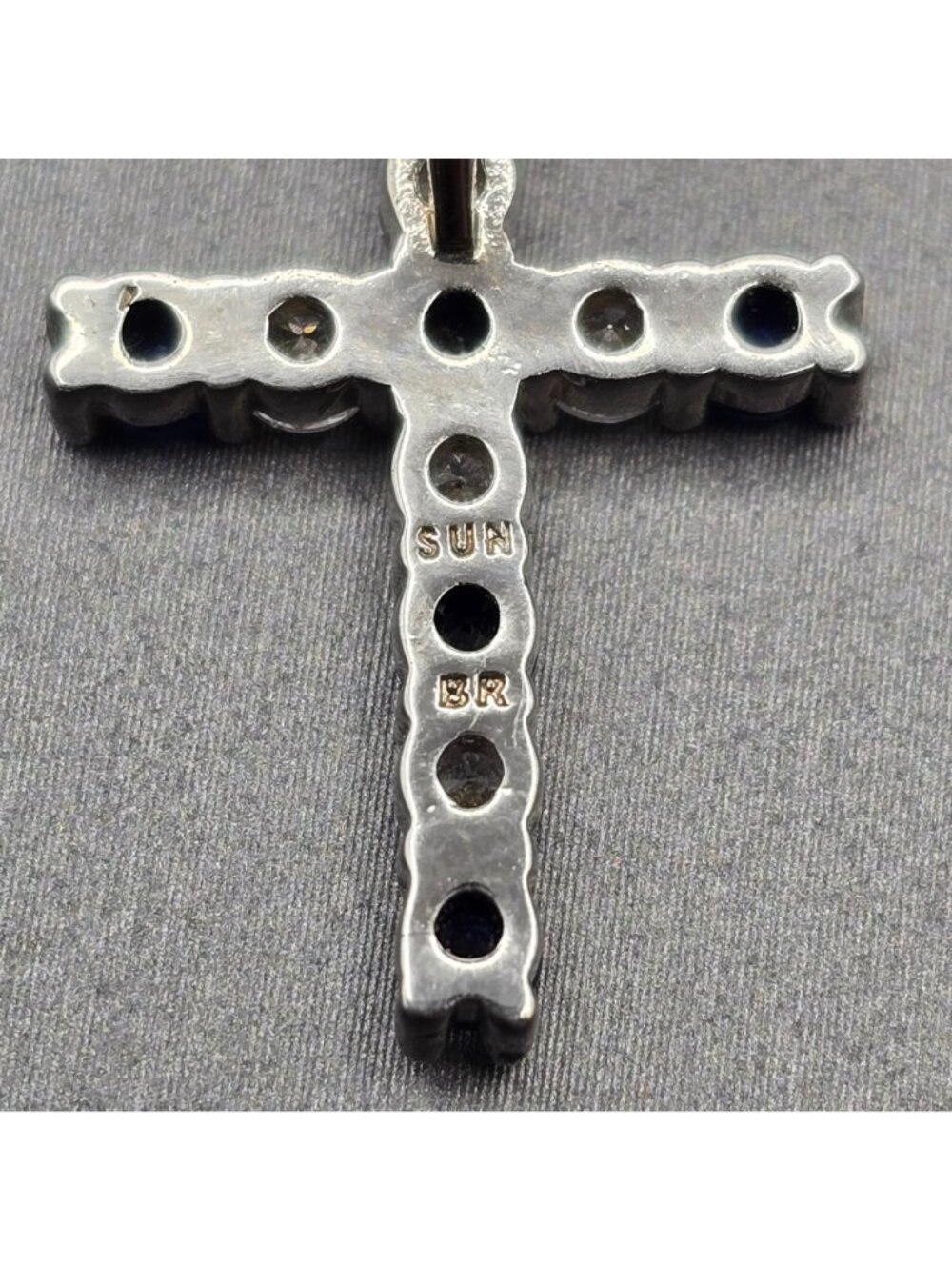 Sterling Silver Lab Sapphire CZ Cross Pendant Dainty Blue Charm 925 Hidden Bail - Picture 4 of 11